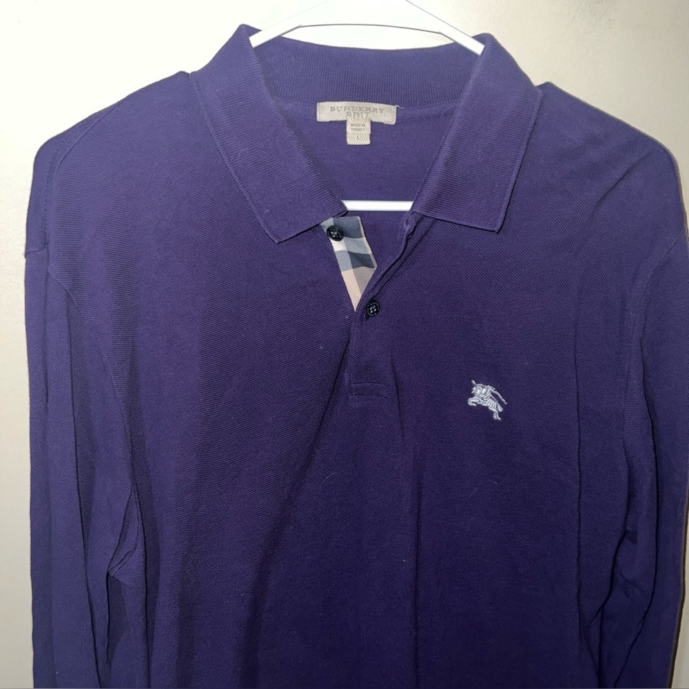Burberry Brit Men's Purple Long Sleeve Polo Shirt Large - Picture 2 of 3